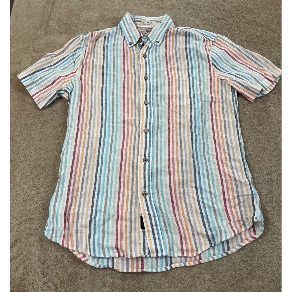 Faherty Breeze Shirt Men's Small Multi-color Striped Linen Button-Down S/S EUC